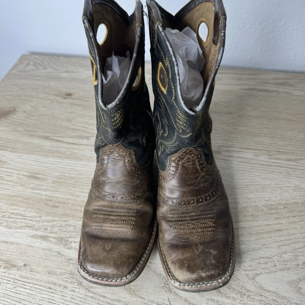 Ariat Heritage Roughstock Brown & Black Leather Western Cowboy Boots Kids Size 1